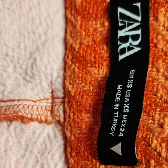 Zara High Waist Orange Checkered Shorts - Picture 3 of 4